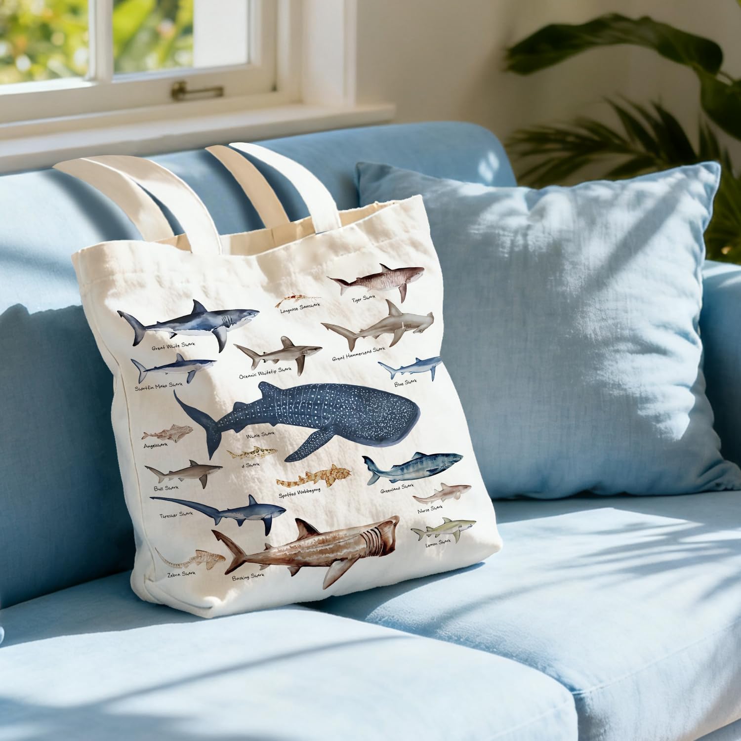 Shark Themed Gifts Canvas Tote Bag, Ocean Lover Gifts image 4