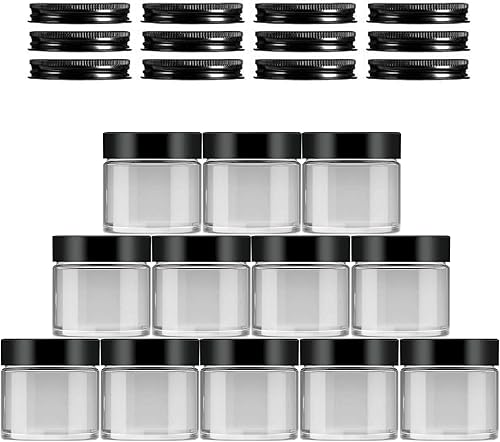 Paquete de 12 tarros de vidrio transparente de 4 onzas vacíos para cosméticos con 12 tapas de metal y 12 tapas de plástico, forros internos redondos