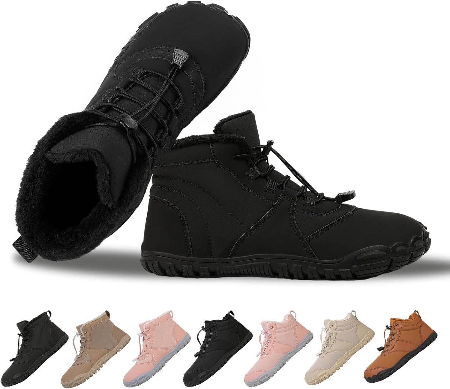 MOCHINI Hike Winter Footwear Barefoot Shoes Womens Mens,Snow Boots,Waterproof Wide Toe Box Barefoot Shoes,Warm Fur Lined Ankle Booties Hiking Trekking Trail Climbing Shoes Lace Up Anti-Slip Shoes