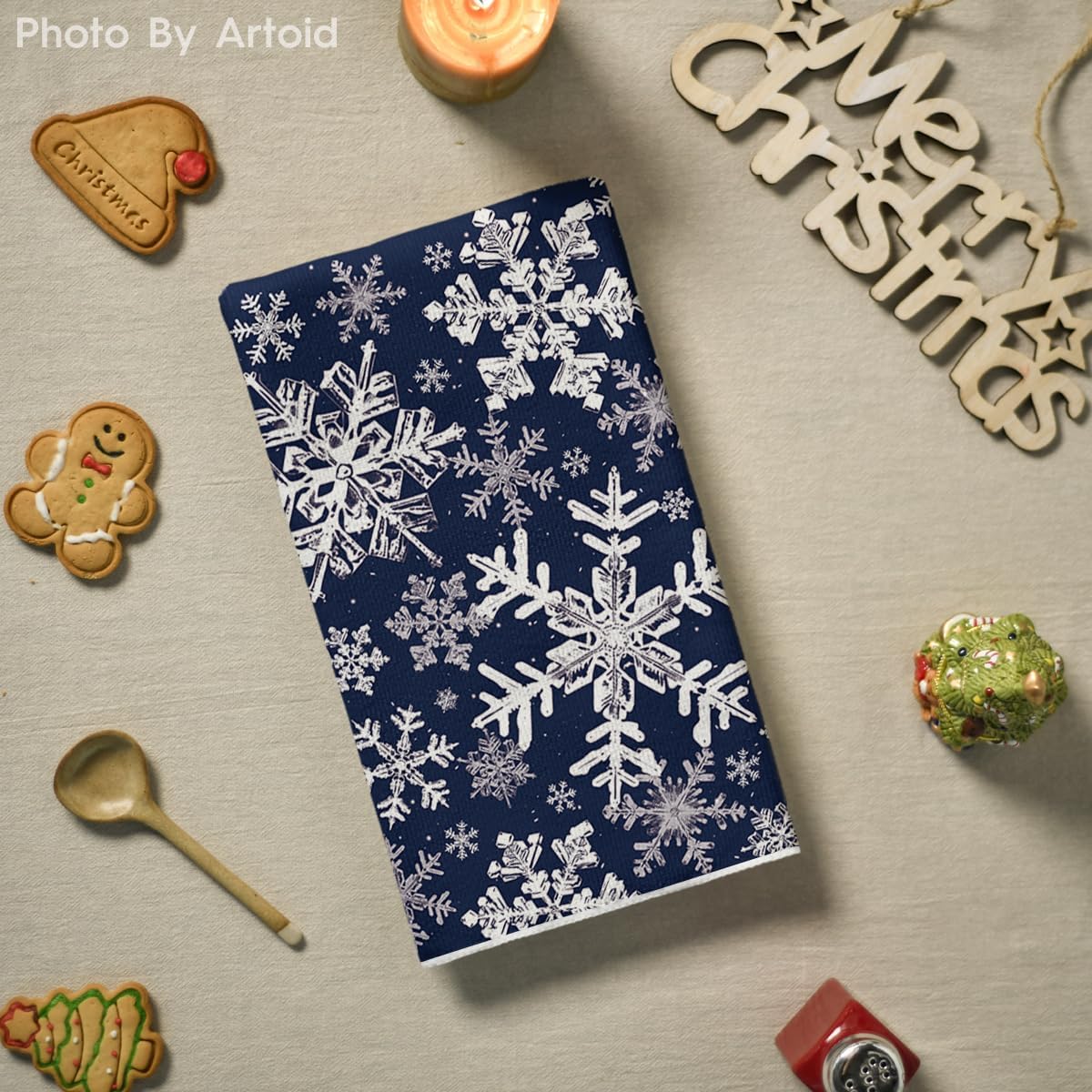 Artoid Mode Blue Snowflake Hello Winter Kitchen Towels Dish Towels, 18x26 Inch Farmhouse Holiday Decoration Cleaning Set of 2 - Image 4