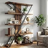 FUSUNBAO Industrial Bookshelf, Vintage 5-Tier Tall Bookcase with Wood and Metal Frame, Rustic Large Display Shelf for Home Office, 67