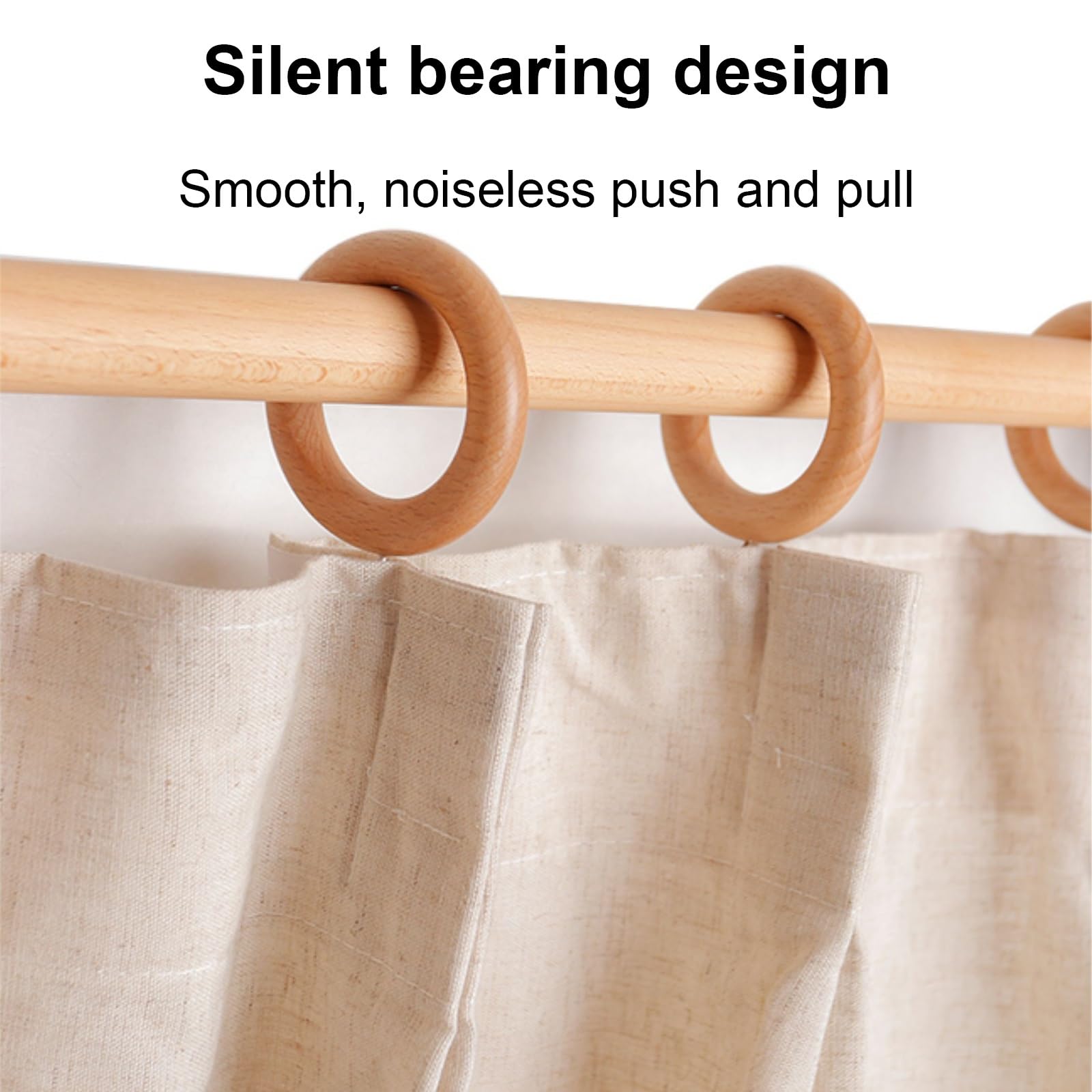 Bastone Tenda Legno Ecologico, Bastoni per Tende Silenzioso, Curtain Rod Duradero in Legno di Faggio, per Soggiorni Camere da Letto Cucine Sale da Pranzo(220 cm (3 Brackets))