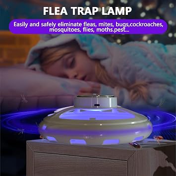 Flea Traps for Home, Flea Lamp with 10 Sticky Discs Natural Insect Traps Non-toxic for Flies Mosquitoes Bedbugs Flying Insects, Fleas Treatment for House (Trap + 10pc Stickers)