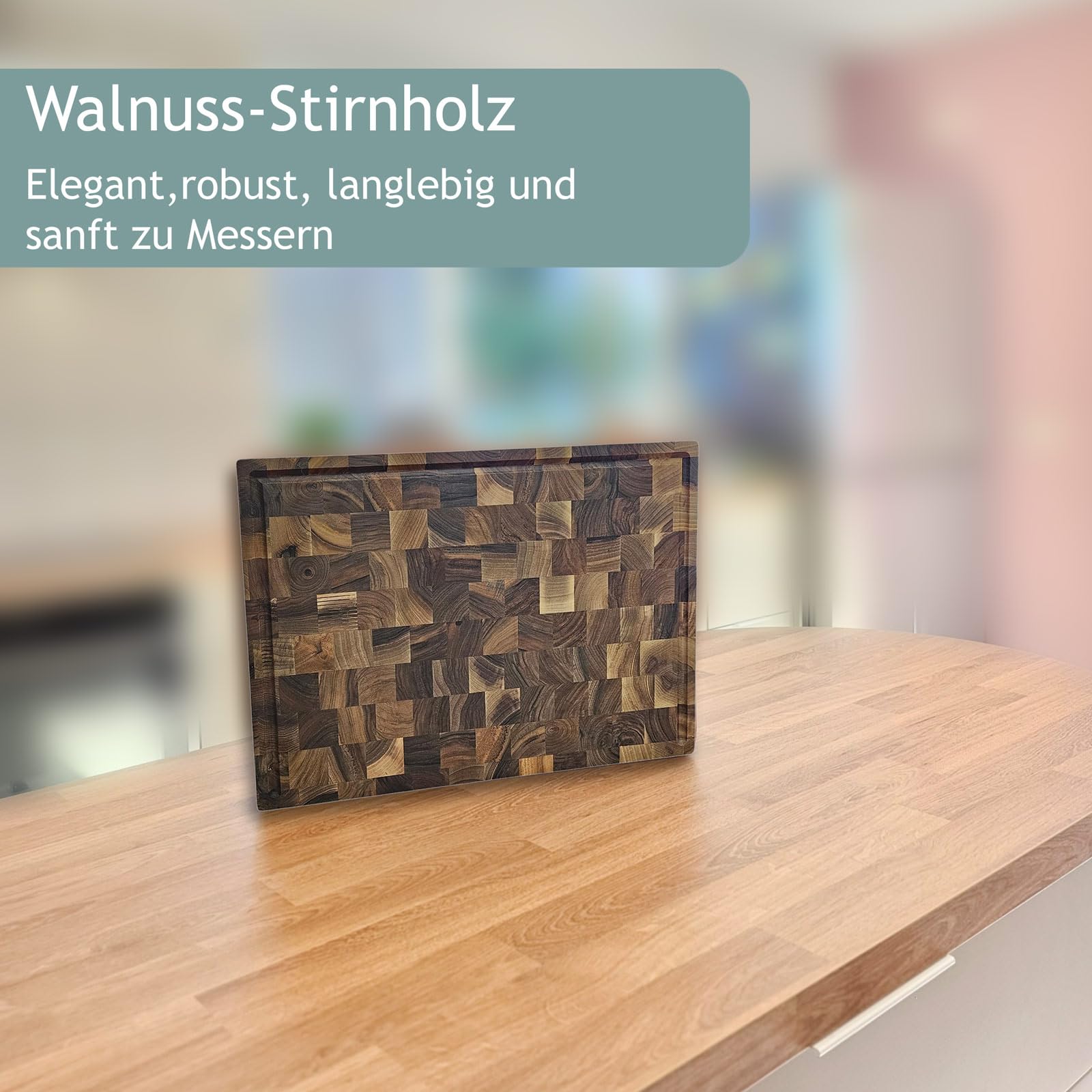 Waldmeister XXXL Schneidebrett aus Walnuss| Tranchierbrett mit Saftrille | klingenschonendes Küchenbrett | 60 * 40 * 4 cm | Hochwertig und in Handarbeit gefertigt