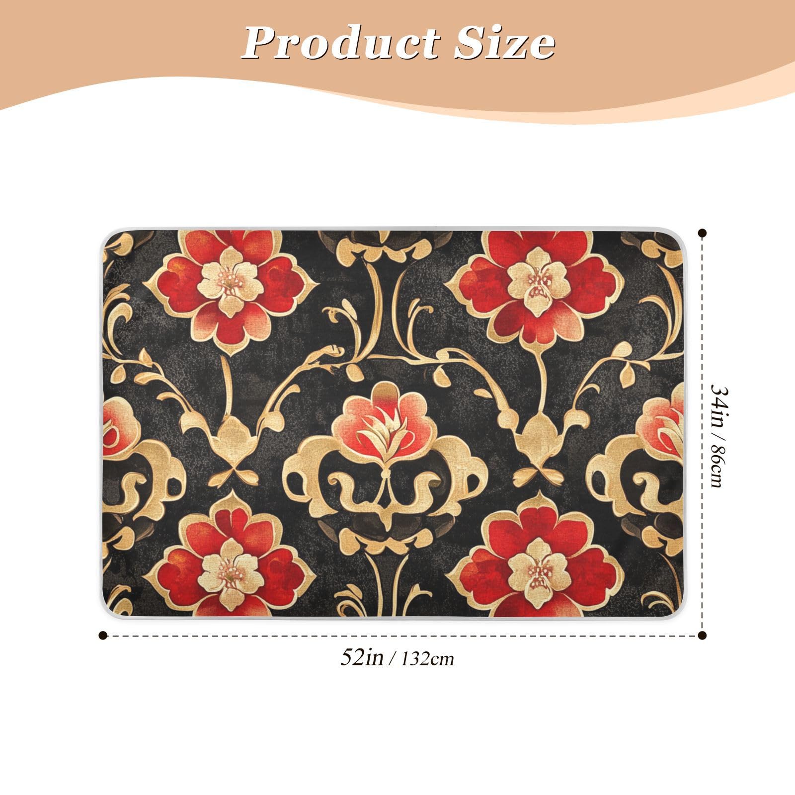 Chinese Style Elegant Flowers Red Training Pee Pads for Kids Waterproof Washable Sheet Cover Underpads Cute Cool Incontinence Pads for Kids Adults Pets , 52