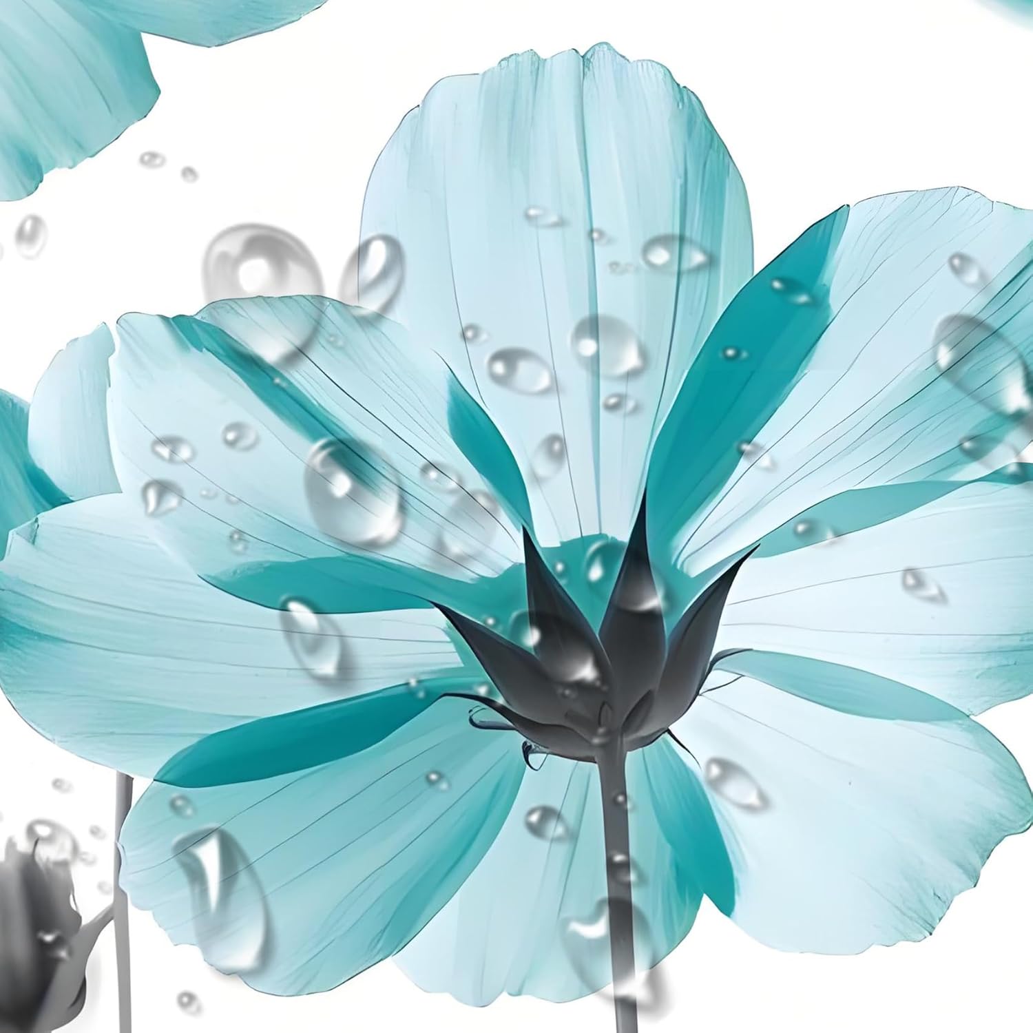 Country Turquoise Wildflower Shower Curtain Teal Floral and Grey Leaf Plant on White Shower Curtain with Hooks Country Flower Polyester Fabric Bathroom Curtains Shower Set, 72W X 78L inches