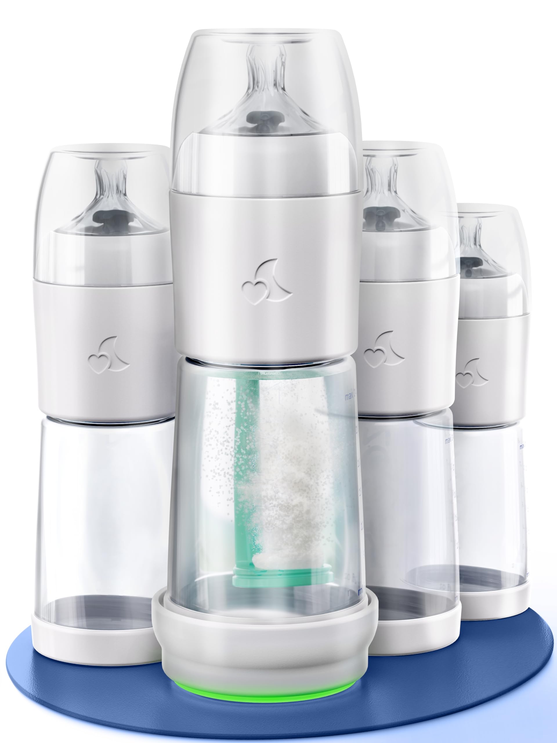 SNOOZI 4er-Set – Baby Nachtflasche mit Flaschenwärmer (4 Flaschen pro Nacht) Babyflasche mit integriertem Milchpulver-Behälter in der Flasche