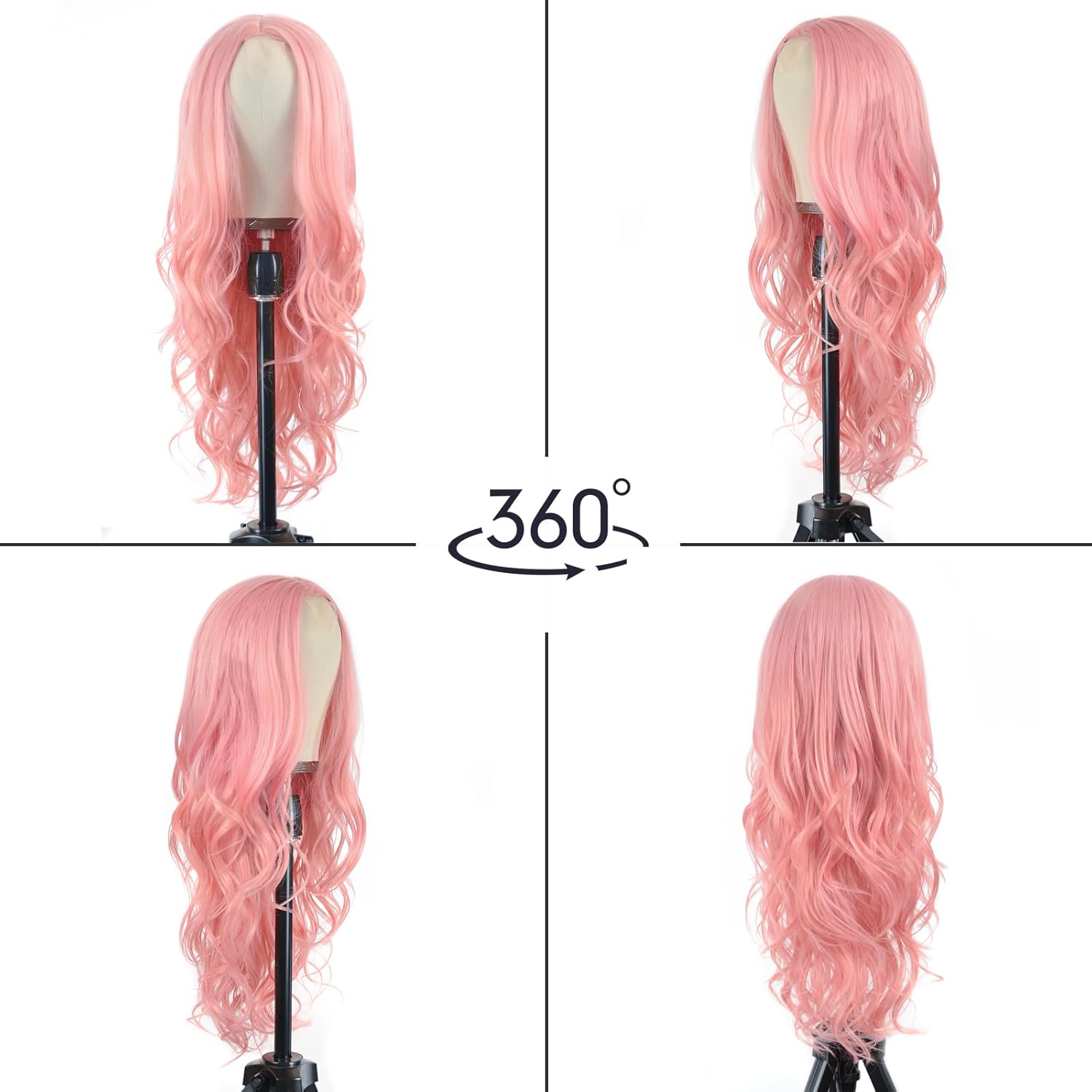 Long Pink Wavy Wig for Women -26inch Middle Part Long Pink Curly Wavy Wigs Heat Resistant Synthetic Hair Looking Natural, Fiber wig for Daily Party Use - Image 5
