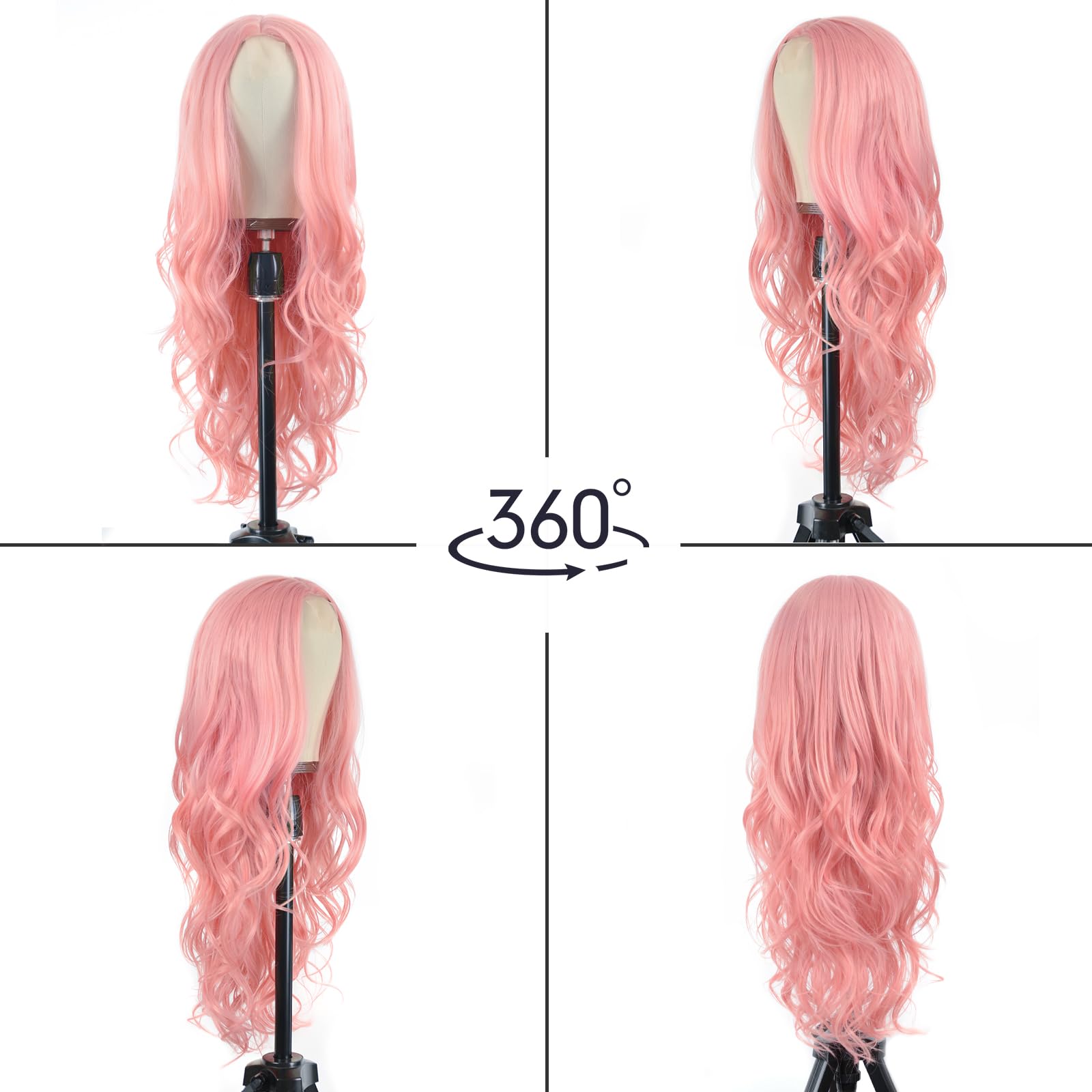 Amazon.com : Aida ble Long Pink Wavy Wig for Women 26inch  display picture 1
