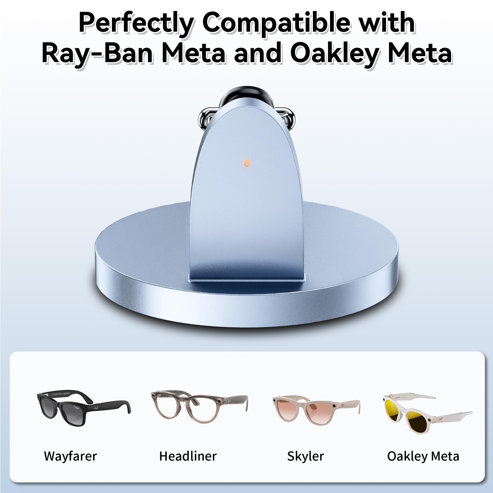 Cargador para gafas RayBan Meta Smart, base de metal con indicador LED, estación de carga rápida USB-C, soporte de carga portátil compatible con RayBan Meta 2