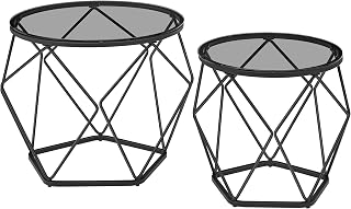 VASAGLE Round Coffee Table, Set of 2, Living Room Table, Side Table, Modern Removable Table Top, for Living Room, Slate Gray Ink Black LGT040B03