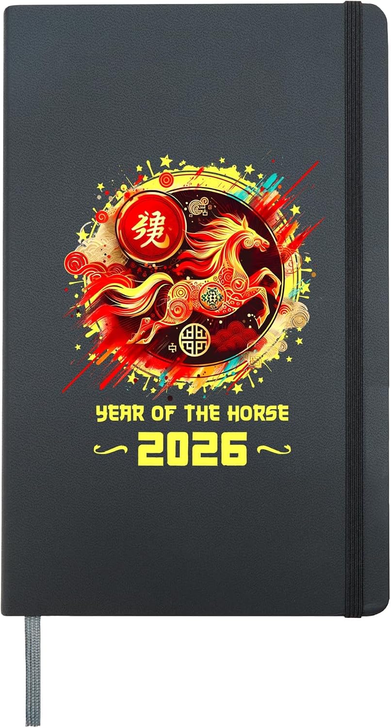 Year of Horse 2026 Chinese Zodiac Lunar New Year Hardcover Journal, Black