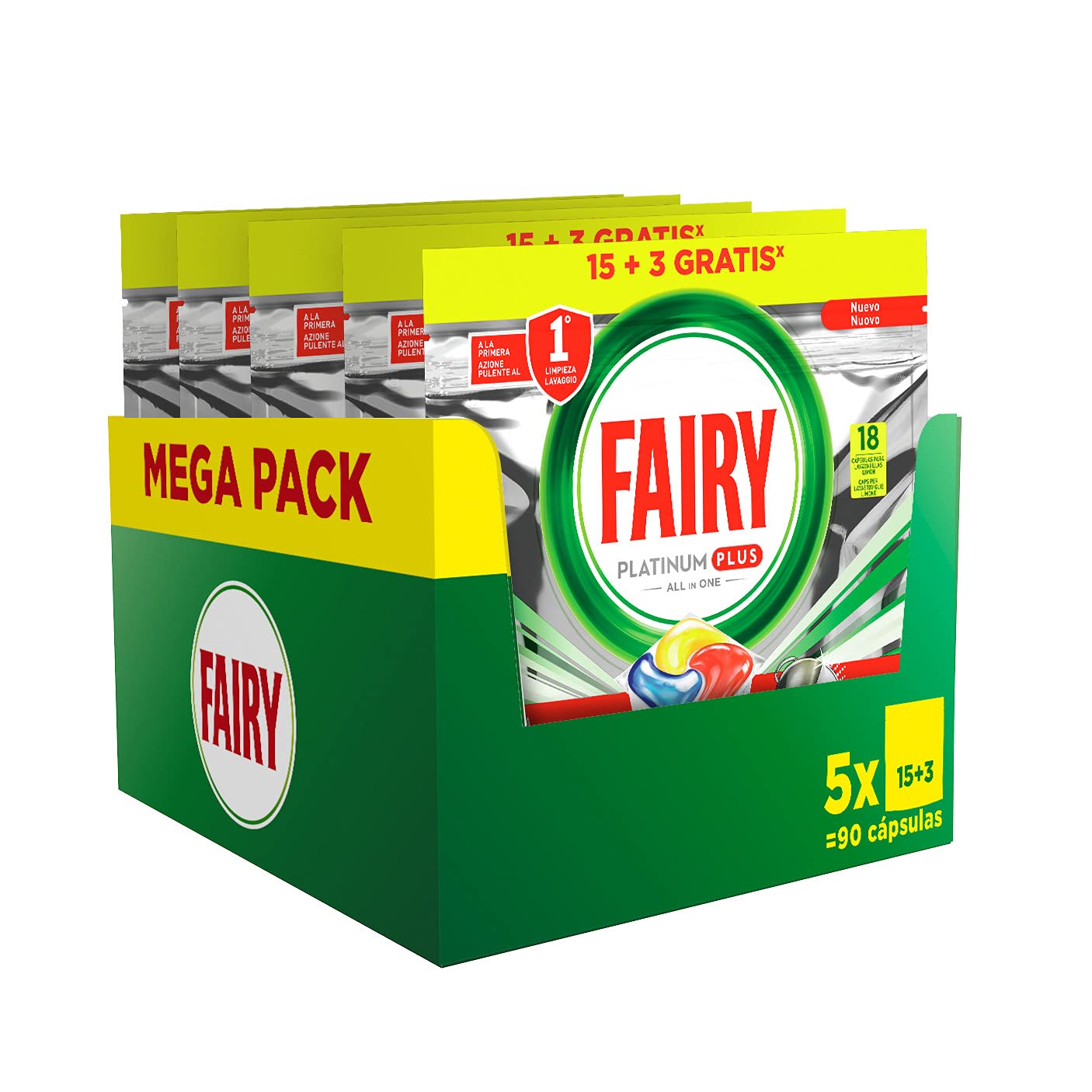 Fairy Pastiglie Lavastoviglie Platinum Plus - 90 lavaggi - 5 confezioni da 18 lavaggi - Anti-Opaco