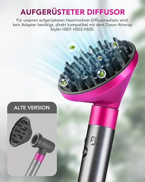 Dyson Airwrap Diffuser Attachment Compatible with HS01/HS05/HS08 Strengthens and Defines Natural Waves & Curls Fuchsia