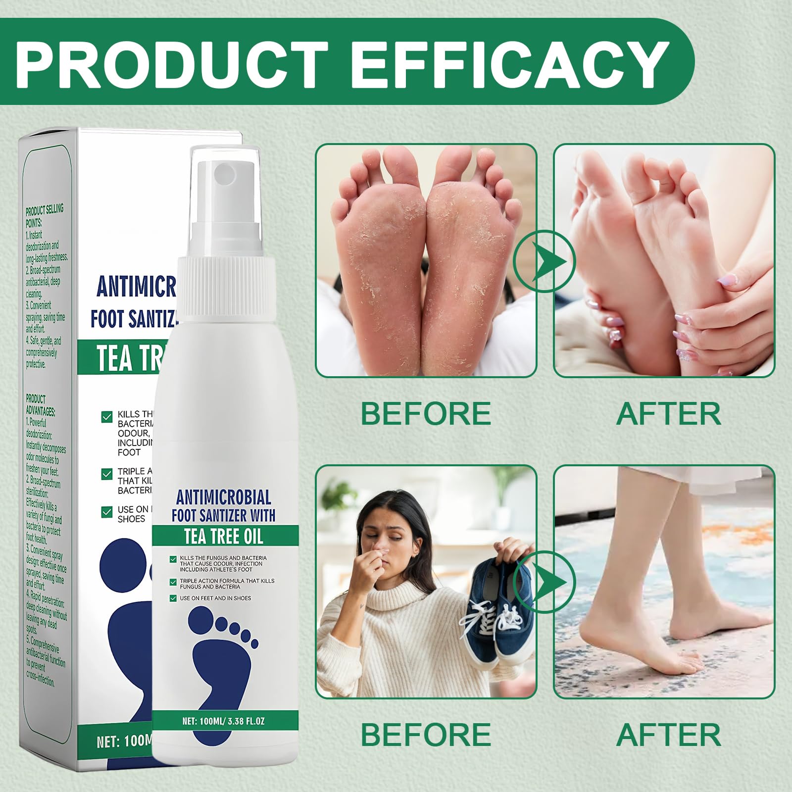 4x100ml Hongos Pies Desodorante De Pies Pie De Atleta Tratamiento Para Aliviar Las Infecciones De Los Pies Y Eliminar El Mal Olor Adecuado Tanto Para Hombres Como Para Mujeres