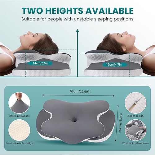 Miniatura 3 de JINXIA Almohada cervical para cuello y hombro, almohada de espuma viscoelástica inodoro con funda de seda suave, almohada ortopédica ergonómica de
