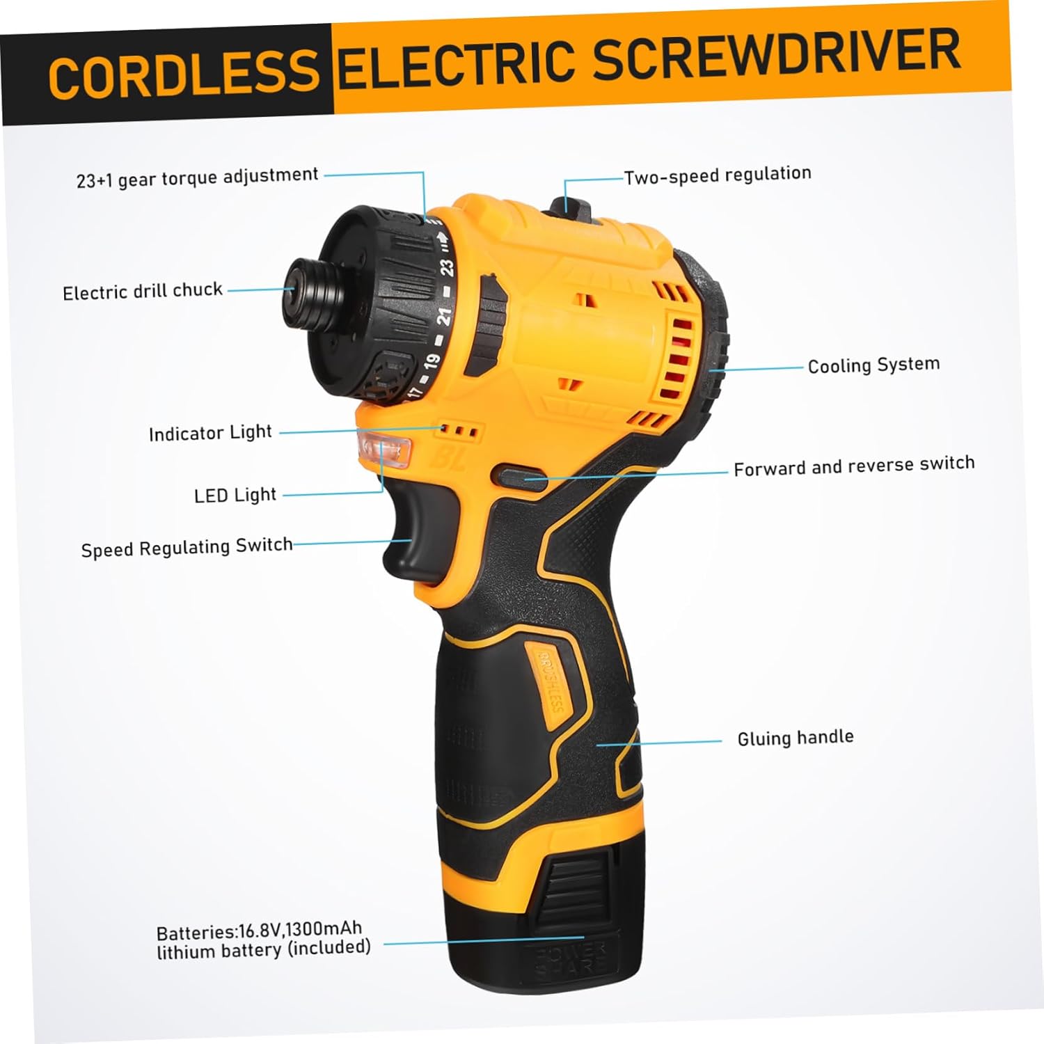 POPETPOP Rechargeable Electric Screwdriver with Power Cordless Design for Home Repair and Projects Includes Two Batteries and Charger Low Noise Motor for Efficient Use