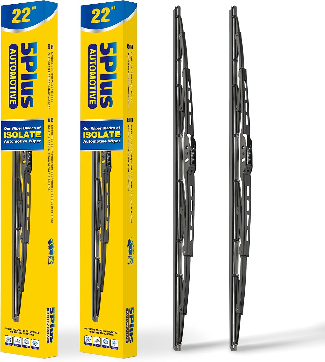 5 PLUS 22"+22" Conventional Windshield Wiper Blades Compatible with Dodge Ram 1500/2500/3500/4500 2018 2017 2016 2015 2014 2013 2012 2011-Original Equipment Hook Front Wiper Blades 2 Pack