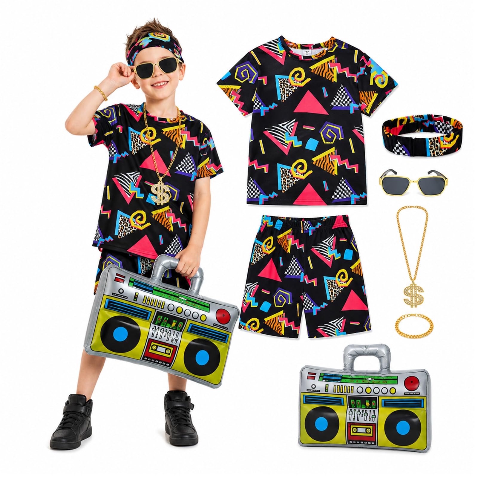 ILLOMEEGOOS Kids 80s 90s Outfit Hip Hop Rapper Costume Disco Fancy Dress