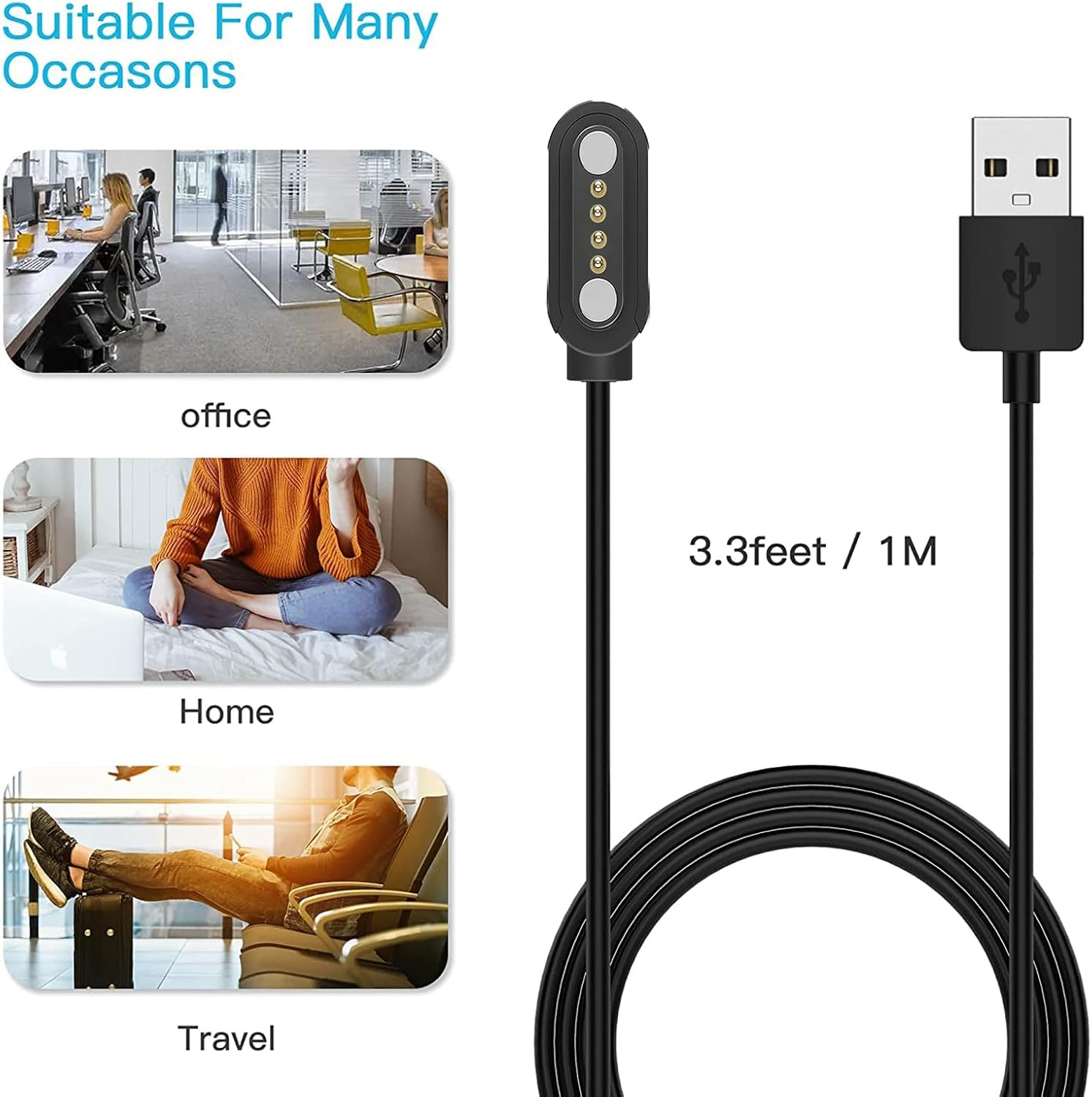 Compatible for SkyCaddie Watch Charger, Charging Replacement Cable Compatible for SkyCaddie LX2, LX5, LX5C GPS Touchscreen Smart Watches. (Black, Type A)