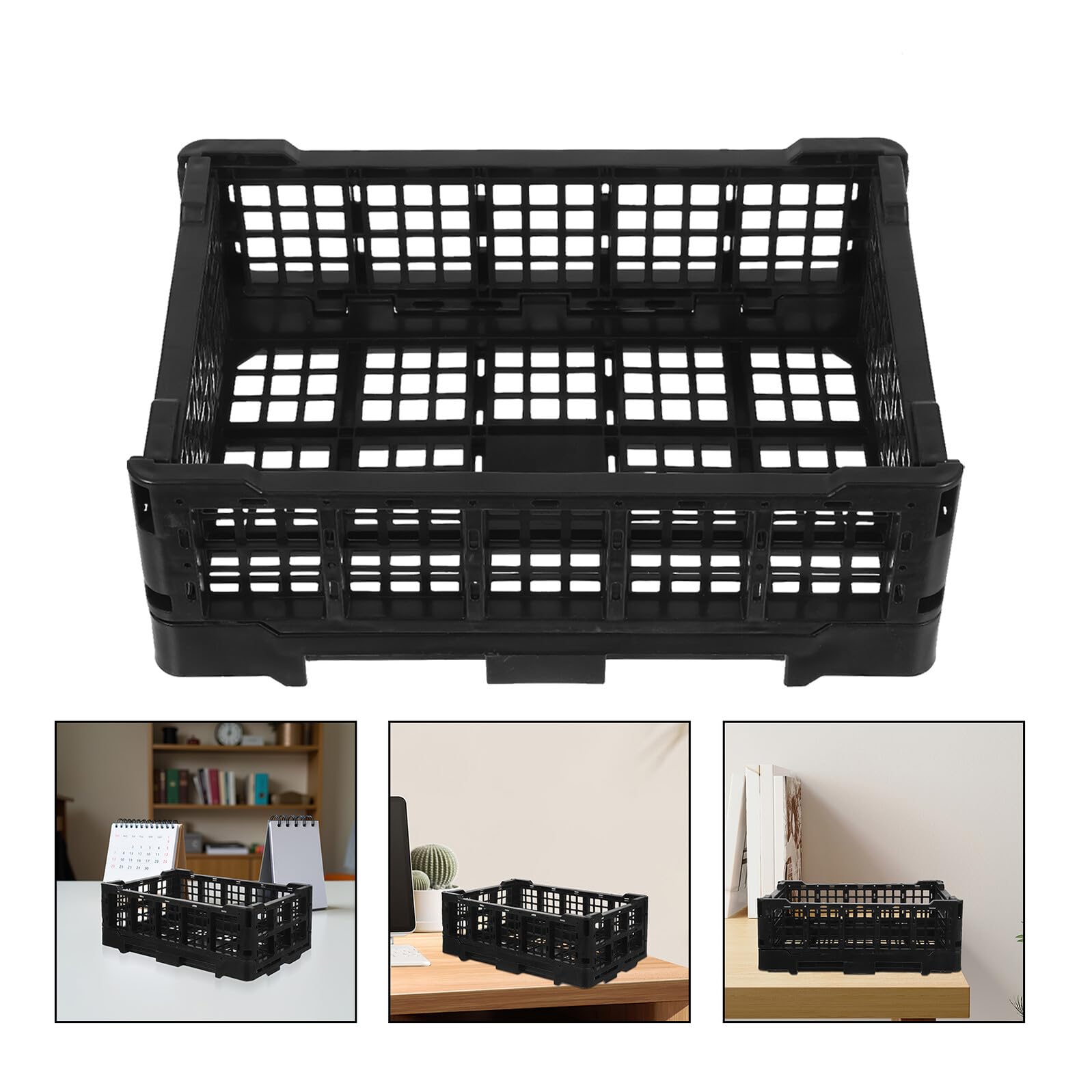 Cabilock 2 Cestas Organizadoras Plegables de Plástico Negro para Almacenamiento en Cocina y Armario, Ligeras y Compactas para Hogar y Oficina