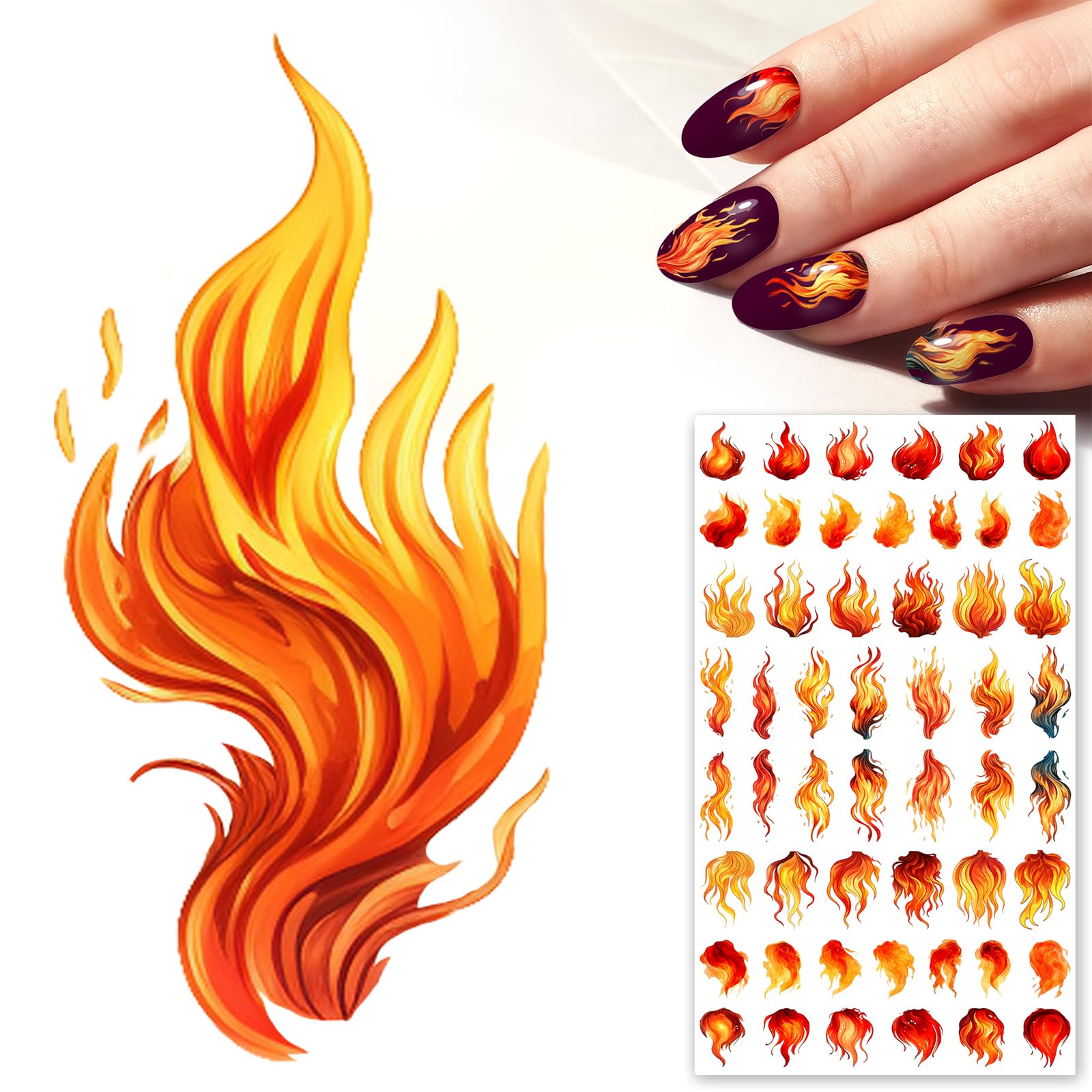Flonz Multicolor Nail Stickers Decals (5 Sheets) Flonznail Incredible Firey Illustrations Of Amazing Painted Fire Vintage Styled Nail Decor