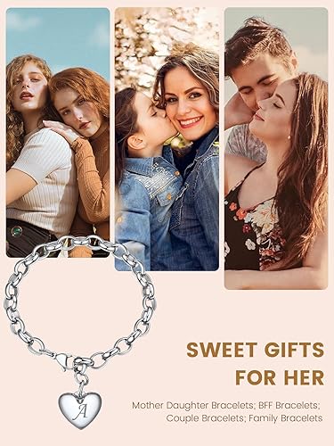 Miniatura 3 de GOLDCHIC JEWELRY Pulsera ajustable con dije de corazón para mujer, acero inoxidable, letras iniciales, letras del alfabeto, para madre e hija (se