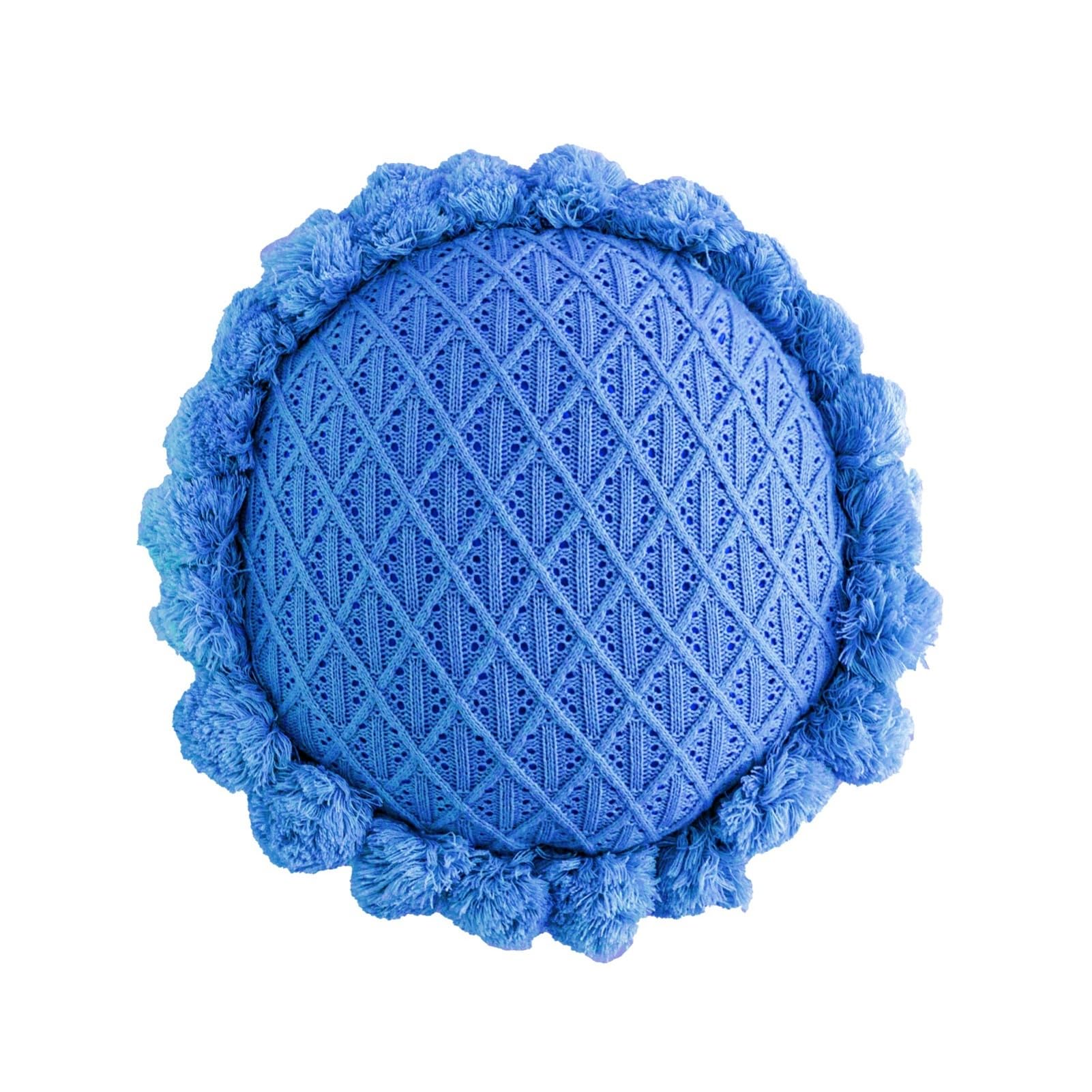 Runde Einfarbige Strick-Pompoms, Kissen-Dekorationskissen, Sonnenblumenkissen-Wurfkissen mit Einsatz für Sofa-Sofa-Bett, 50CM (Dark Blue)