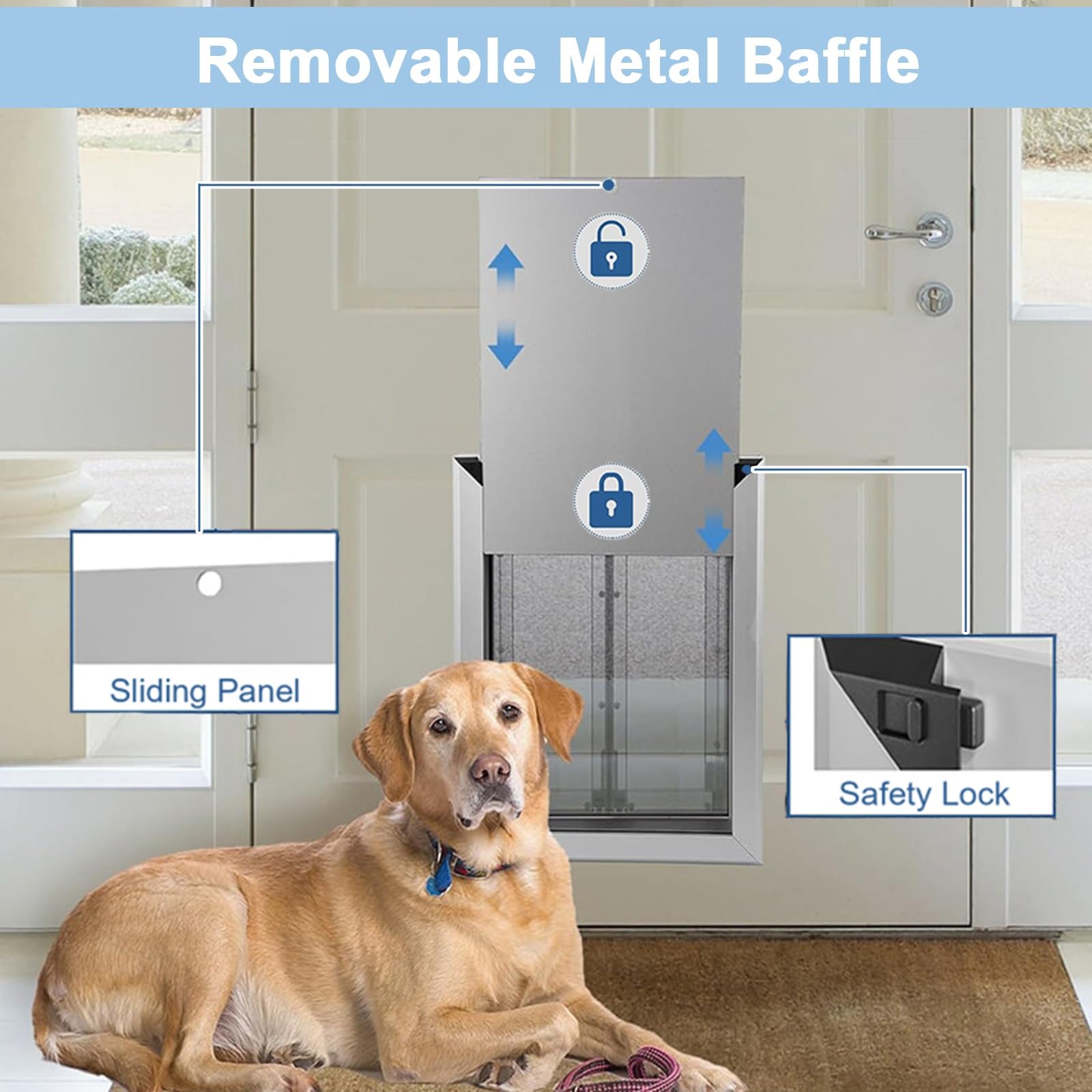 hundeklappe 44/54cm Hunde-Klappe für Wand, Selbstschließende Innentür für Schlafzimmer/Küchen/Eingang, Alurahmen mit Kunststofftüren(Up to 30kg)