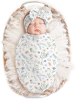 Baby Girl Newborn Receiving Blanket with Headband Set Baby Swaddle Nursery Swaddle Wrap