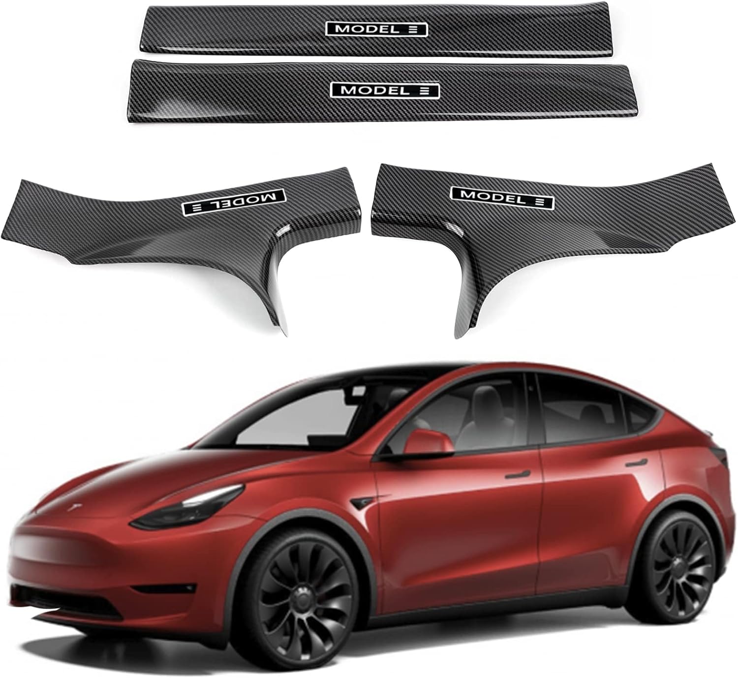 Door Sill Protector for Tesla Model Y, 4 Pieces Door Entry Protectors Strips for Inner Side, Tesla Model Y Accessories 2021 2022 2023 2024 for 5-Seater, Glossy Carbon Fiber Pattern