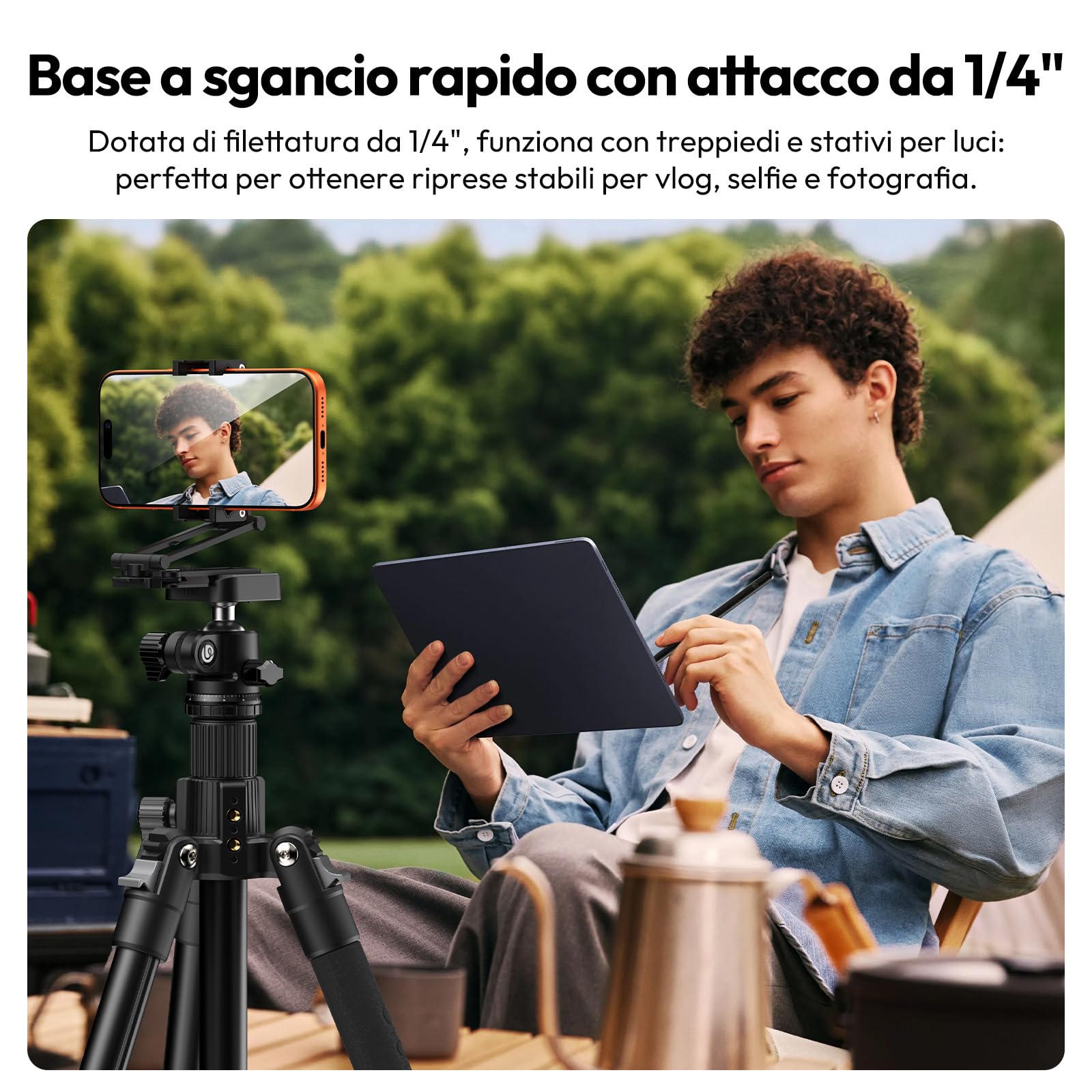 ULANZI SK29 Treppiede per smartphone, 6 in 1, Reversibile, Compatibile con Uka e Arca, Mini tripod pieghevole in alluminio con 2 Cold Shoe, Selfie stick treppiede per iPhone/Android