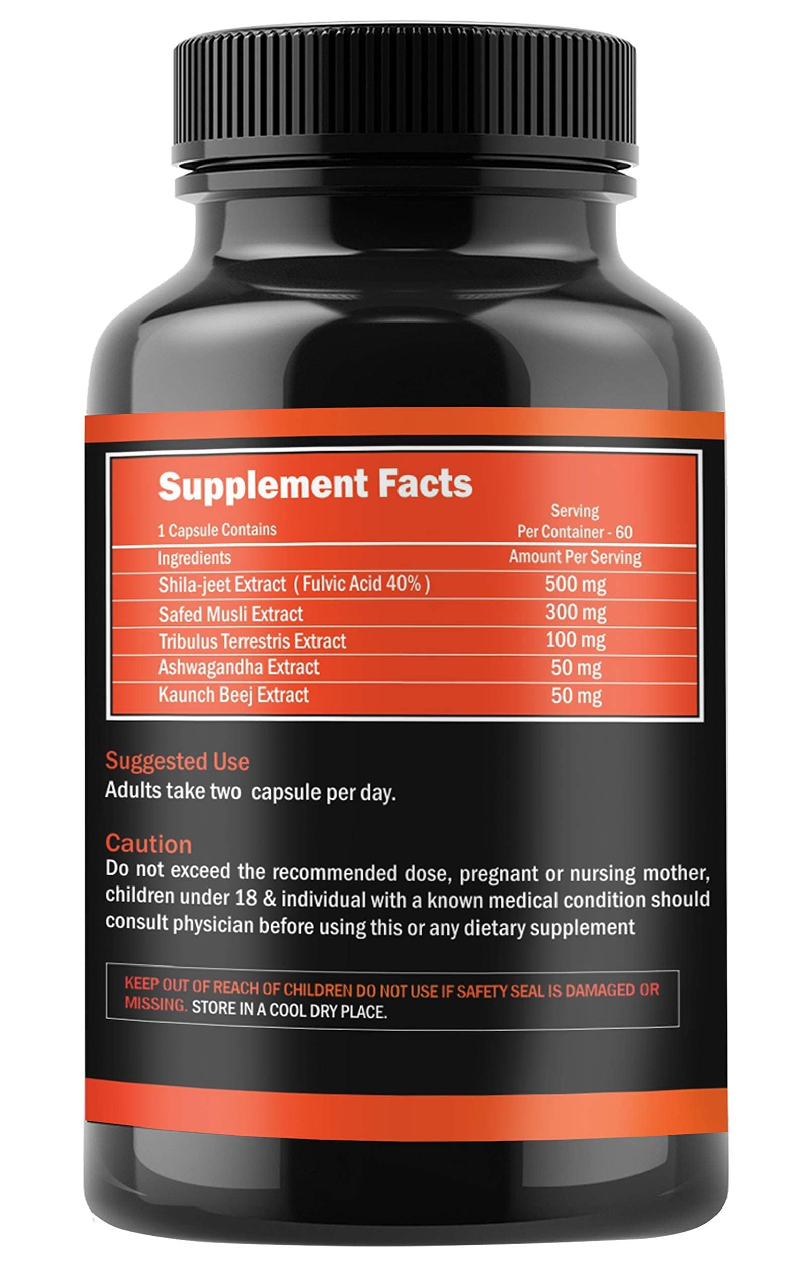 NATURAL'S FIT Shilajit/Shilajeet Capsules for Men 1000mg with Safed Musli, Ashwagandha, Tribulus, Kaunch Beej, 60 Veg Capsules