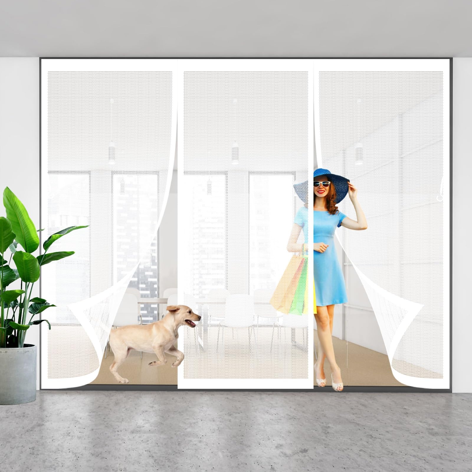 Zanzariera Magnetica 206 x 215 cm Chiusura Automatica Traspirante Facile da Installare Anti Zanzare Insetti Zanzariera con Magneti in Vetroresina per Balcone Soggiorno, Bianco