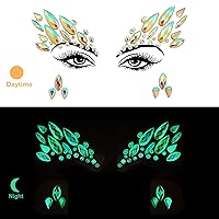 Vista 3 de Gemas faciales 4 hojas de joyas para la cara pegadas en diamantes de imitación, calcomanías de cristal luminoso, piedras preciosas temporales