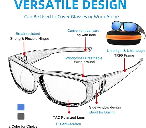 Miniatura 5 de Gafas de sol ajustadas sobre el cristal, deforman alrededor de los lentes de sol polarizados de gran tamaño, protección UV