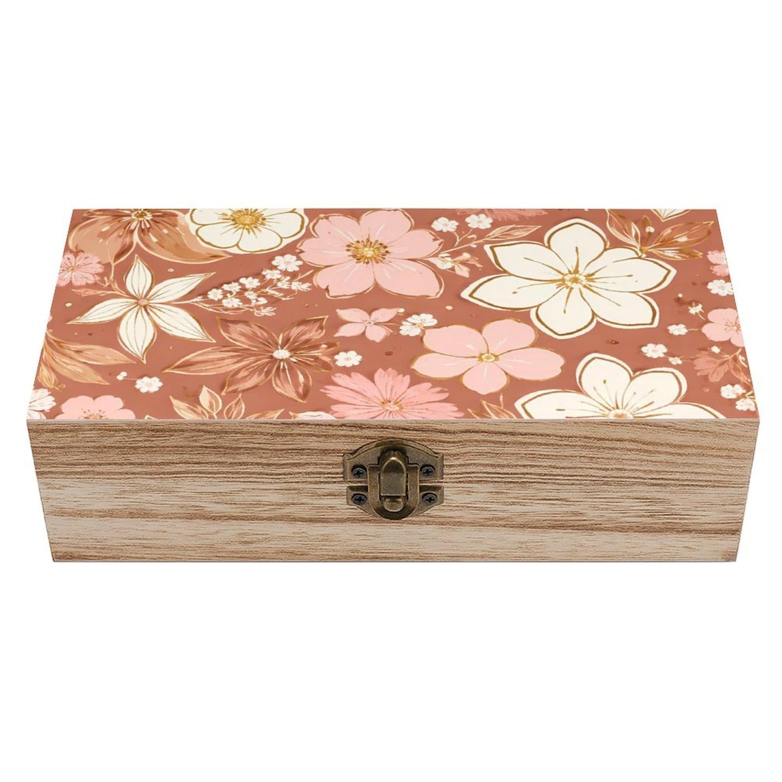 HLBSDM Simple Flowers Wooden Storage Box