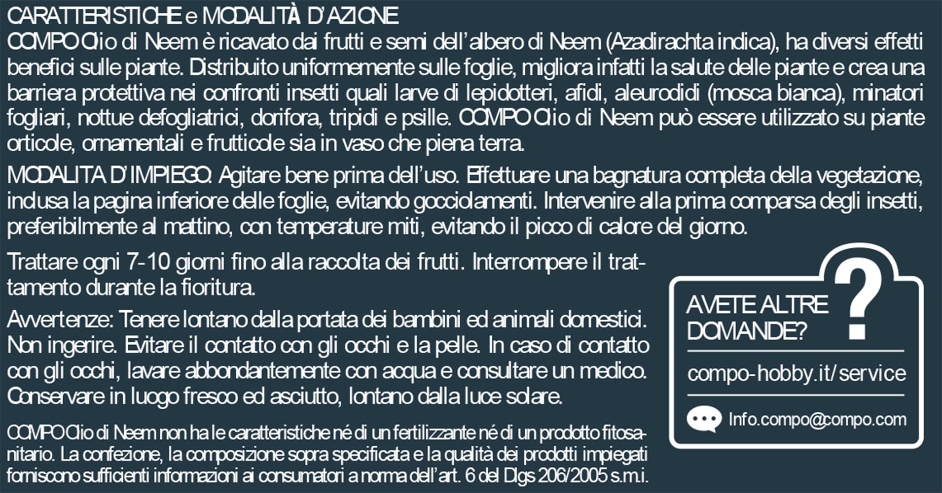 COMPO Olio di Neem 100% Naturale, Potenziatore Difese Piante contro Insetti, 750 ml
