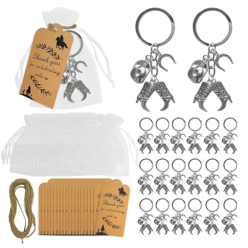 91Pcs Western Cowboy Keychain Hat Boot Horseshoe Themed Keychain Organza