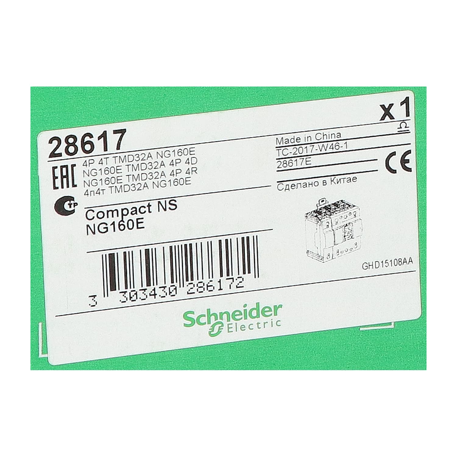 Schneider Electric 28632 NG160N 4P, 100A