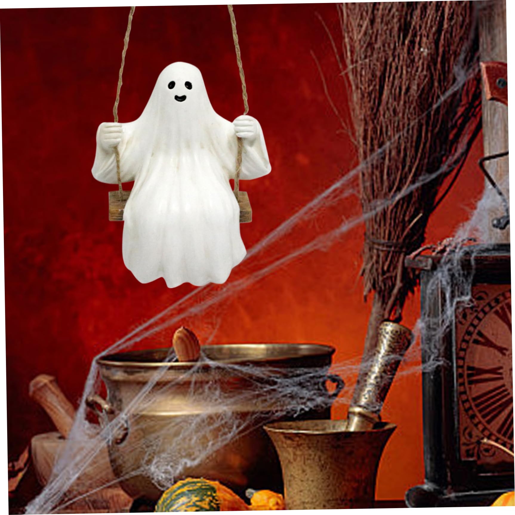 Statue Fantôme Mignon Sur Balançoire - Déco Halloween En Résine - Pour Bureau, Étagère Ou Bibliothèque