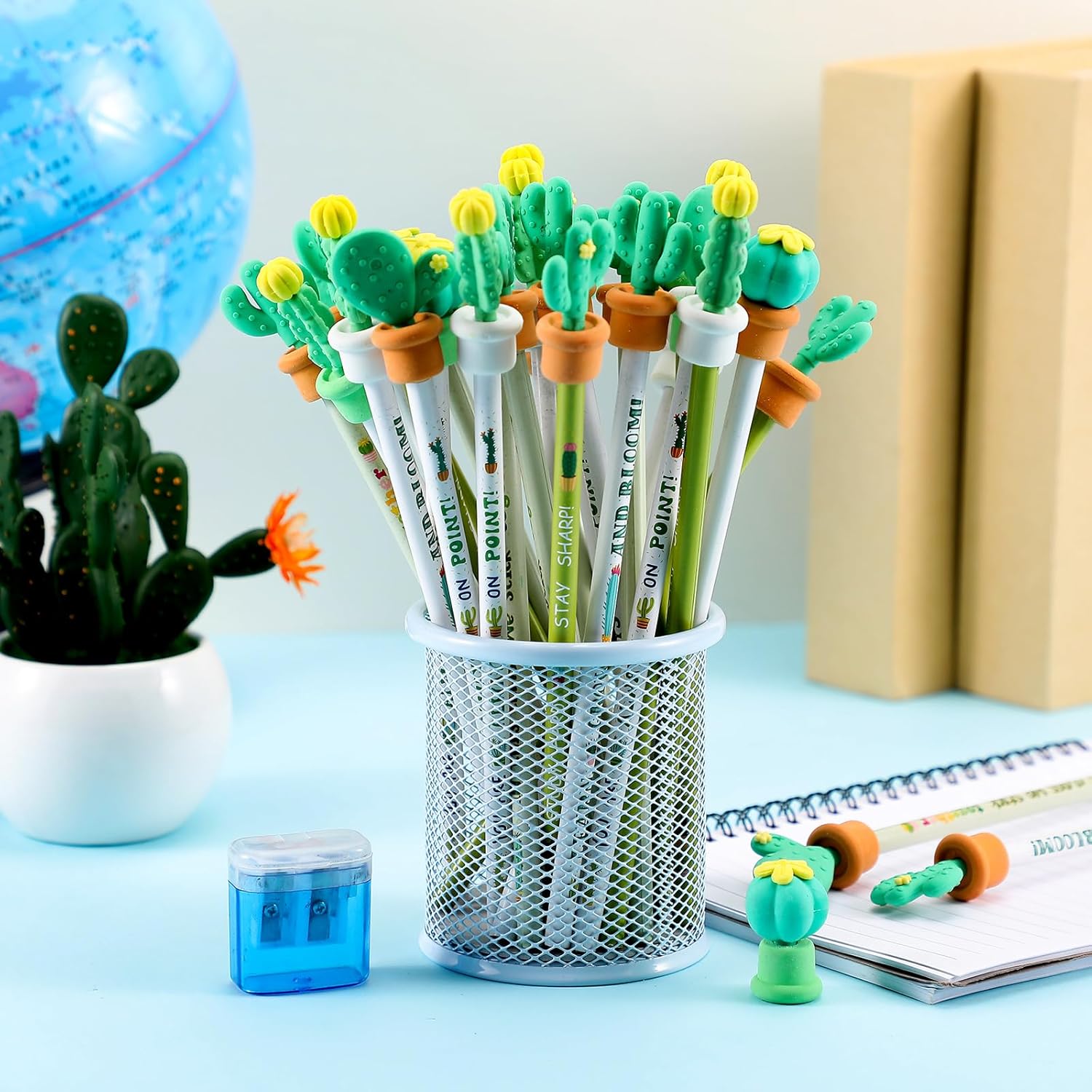 72 Pcs Cactus Pencils Erasers Set Includes 36 Bulk Cactus Pencils and 36 Succulents Erasers for Classroom Reward Prize Supply School Home Office Party Favor