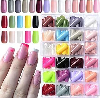 LoveOurHome 576pc Square Press on Nails Long Fake Nails Medium Square False Nail Full Cover Artificial Fingernails Acrylic Presson Nail Tips 24 Colors 10 Size for Women Teens Kids