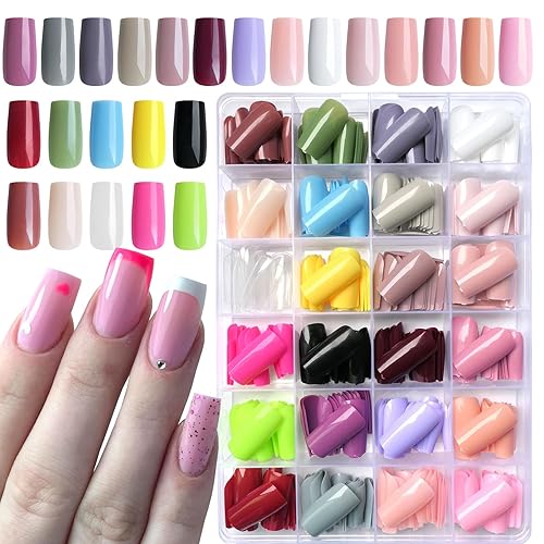 LoveOurHome 576 piezas uñas cuadradas a presión largas, uñas postizas falsas medianas cuadradas, uñas artificiales de cobertura completa, puntas de