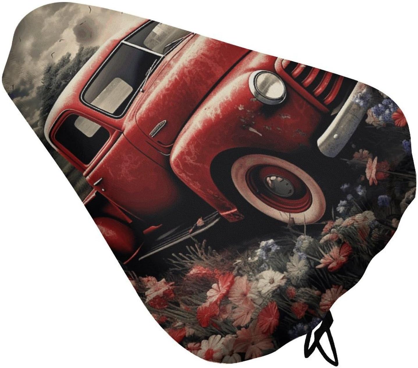 4th of July Patriotic Old Red Truck Waterproof Bike Seat Cushion with Drawstring for Women Men Soft Padded Bicycle Seat Cover for Comfort Wide Road Bike Saddles Universal Fit for Mountain Exercise