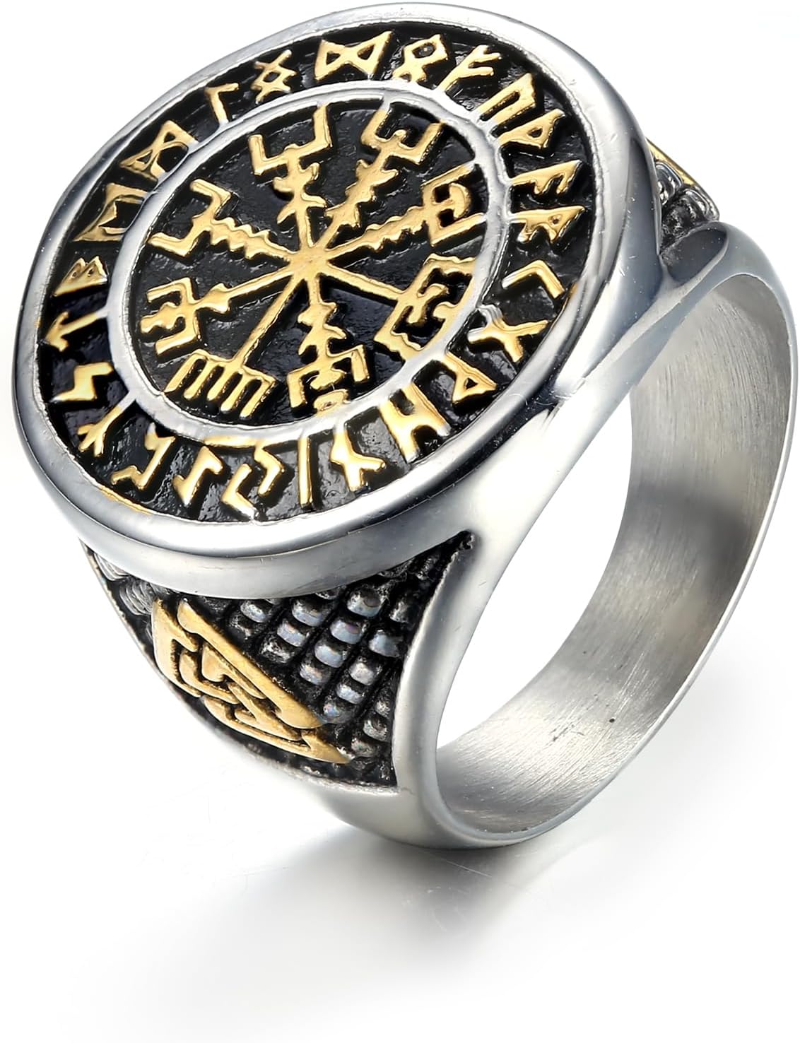 LAMGUL Valknut Ring for Men Compass Ring Vintage Norse Jewelry Protective Ring for Men Gift Jewelry Silver Gold Size 7-14