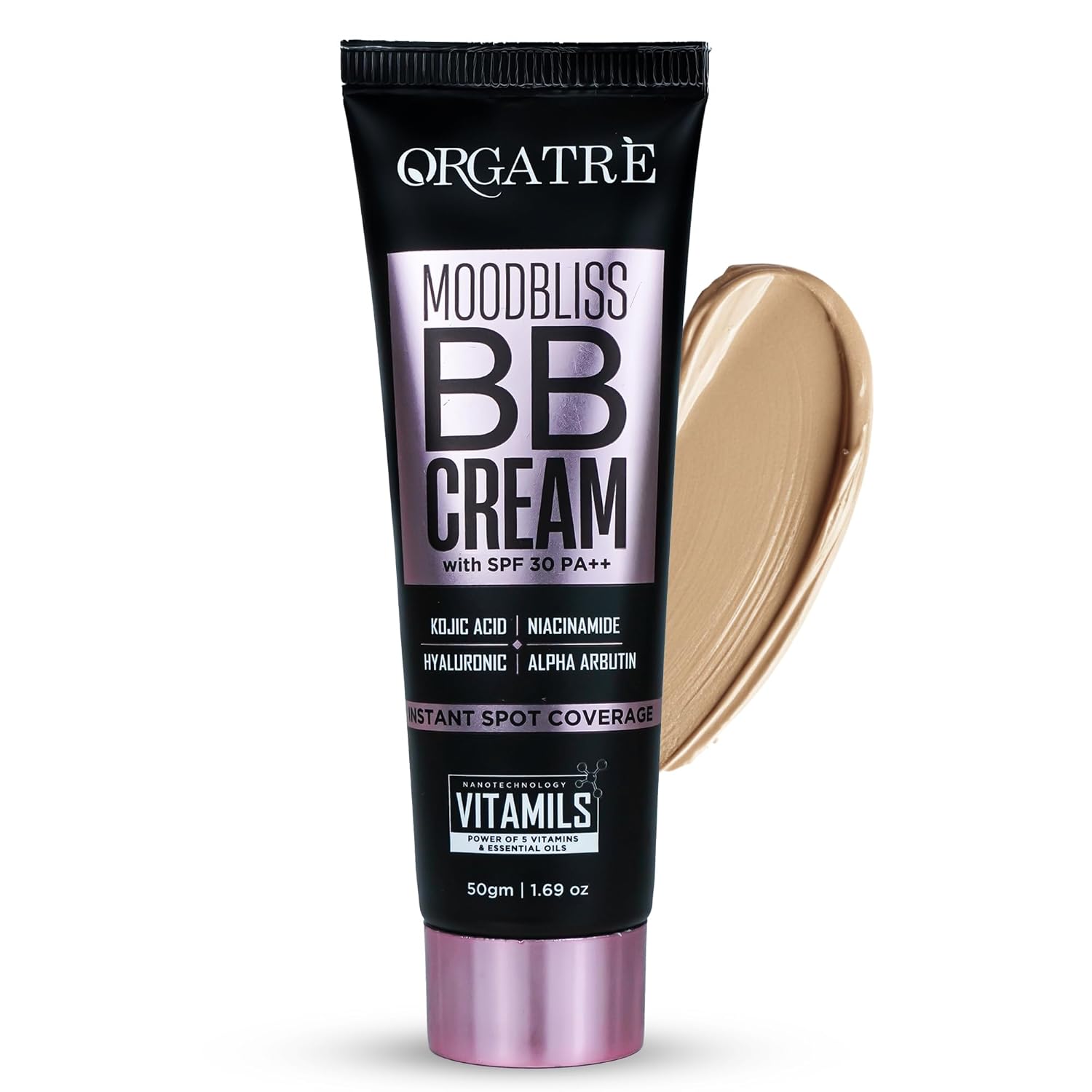 ORGATRE MoodBliss BB Cream Dusk Brown 50gm | Instant Spot Coverage with SPF 30 PA++ | Light Makeup Glow for All Skin Types | Kojic Acid & Niacinamide
