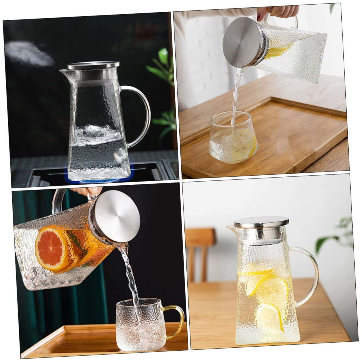 Jarra de Agua de Vidrio Diseño con Cubierta con Tapa 1.8l Capacidad Grande Adecuado para Bebidas Frías y Uso Doméstico en Cocina