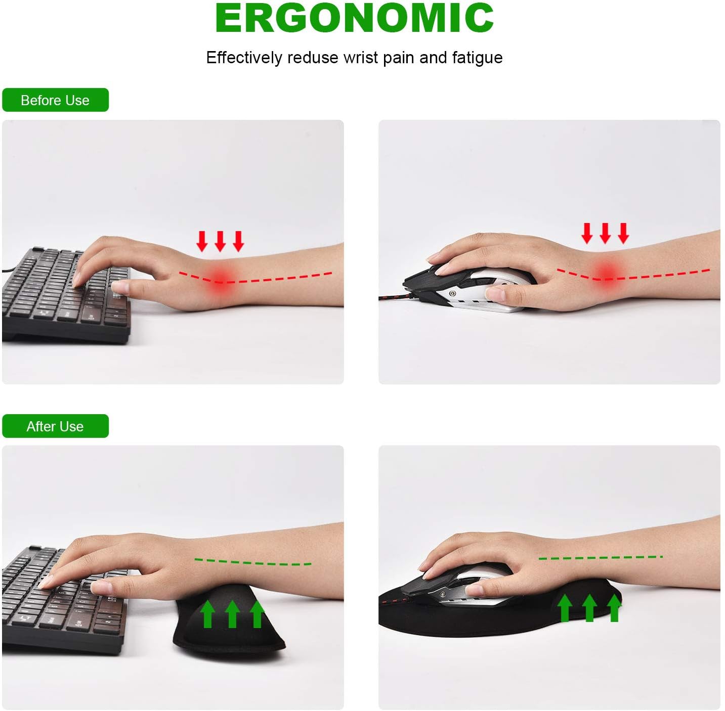 Keyboard Wrist Rest and Wrist Support Mouse Pad, Ergonomic Memory Foam Keyboard Mouse Wrist Rest, Pain Relief, Comfortable, Durable, Wrist Rest for Office/Gaming/Laptop/Computer, Black