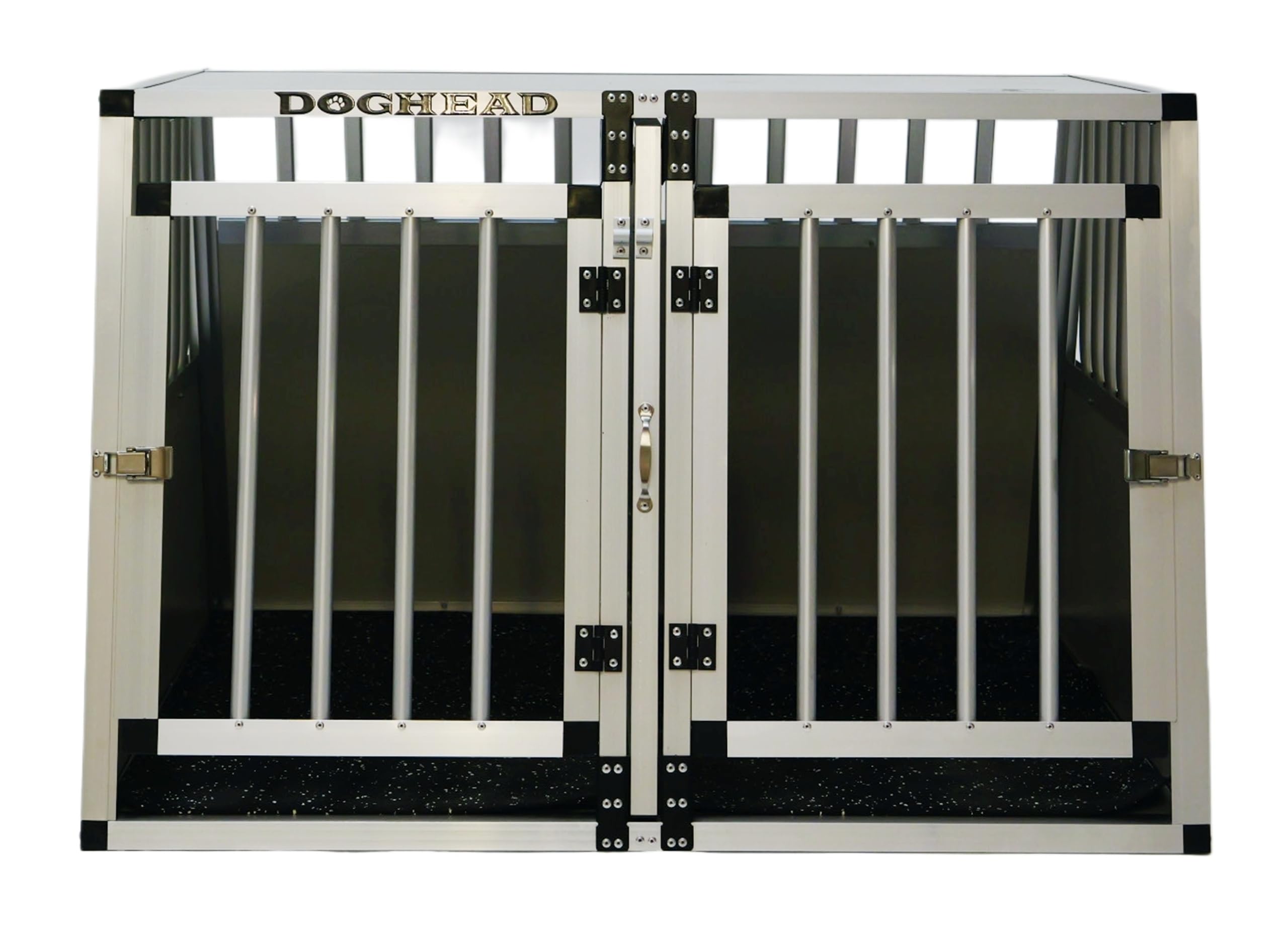 DOGHEAD Hundetransportbox Comfort, Double 95x85x63 cm DG, Schwarz, Aluminium, Beidseitig Abgeschrägt 75°, Trennwand mit Griff, Keine Kombibox